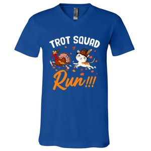 Trot Squad Run Thanksgiving Cat Turkey Running Runner Cute Gift V-Neck T-Shirt