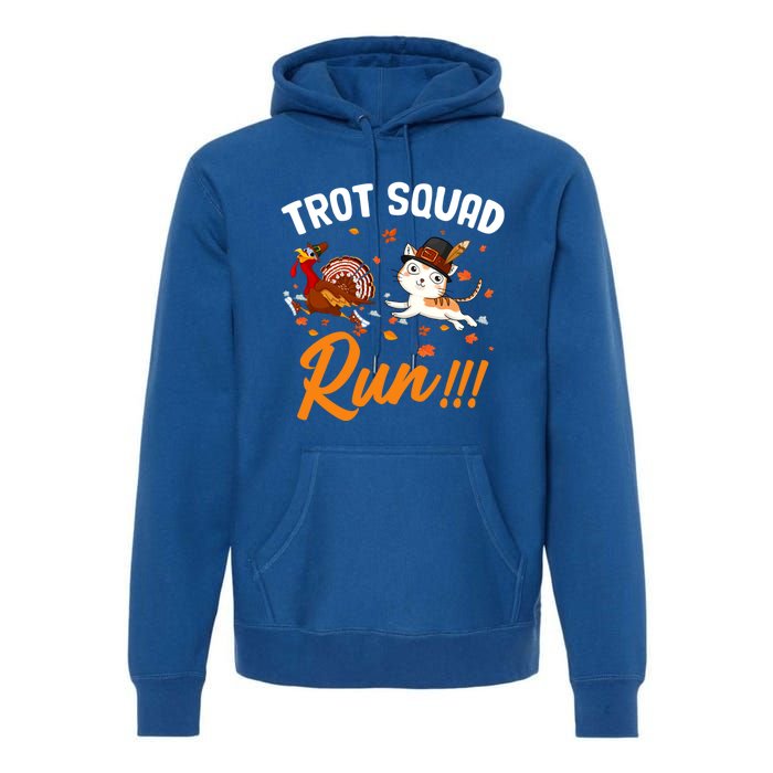 Trot Squad Run Thanksgiving Cat Turkey Running Runner Cute Gift Premium Hoodie