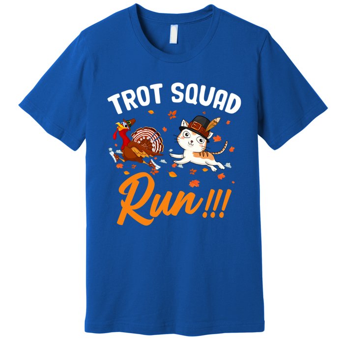 Trot Squad Run Thanksgiving Cat Turkey Running Runner Cute Gift Premium T-Shirt