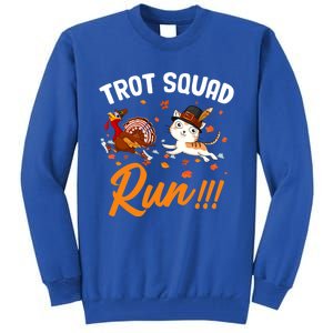 Trot Squad Run Thanksgiving Cat Turkey Running Runner Cute Gift Tall Sweatshirt