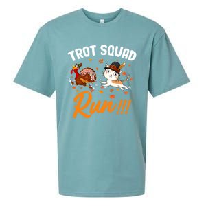 Trot Squad Run Thanksgiving Cat Turkey Running Runner Cute Gift Sueded Cloud Jersey T-Shirt