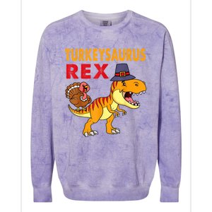 Turkey Saurus Rex Thanksgiving Dinosaur Turkey Boys Colorblast Crewneck Sweatshirt