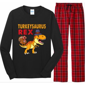 Turkey Saurus Rex Thanksgiving Dinosaur Turkey Boys Long Sleeve Pajama Set