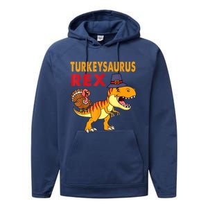 Turkey Saurus Rex Thanksgiving Dinosaur Turkey Boys Performance Fleece Hoodie