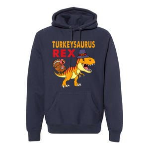 Turkey Saurus Rex Thanksgiving Dinosaur Turkey Boys Premium Hoodie