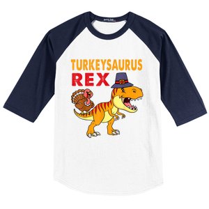 Turkey Saurus Rex Thanksgiving Dinosaur Turkey Boys Baseball Sleeve Shirt