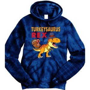 Turkey Saurus Rex Thanksgiving Dinosaur Turkey Boys Tie Dye Hoodie