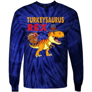 Turkey Saurus Rex Thanksgiving Dinosaur Turkey Boys Tie-Dye Long Sleeve Shirt