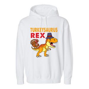 Turkey Saurus Rex Thanksgiving Dinosaur Turkey Boys Garment-Dyed Fleece Hoodie