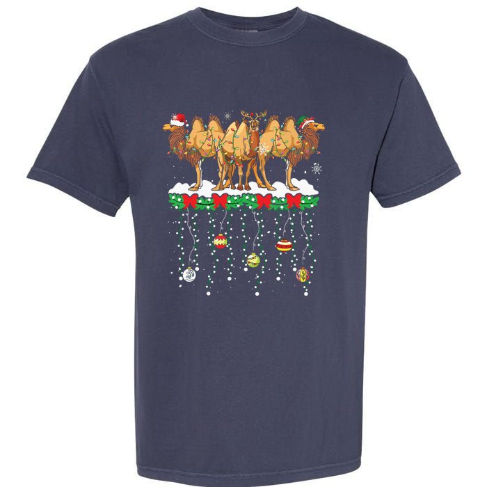 Three Santa Reindeer Elf Camels Christmas Farmer Family Garment-Dyed Heavyweight T-Shirt