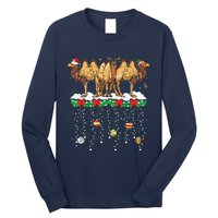 Three Santa Reindeer Elf Camels Christmas Farmer Family Long Sleeve Shirt