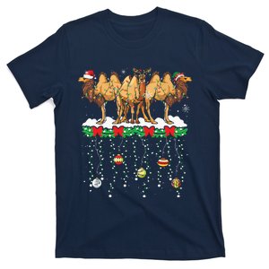 Three Santa Reindeer Elf Camels Christmas Farmer Family T-Shirt