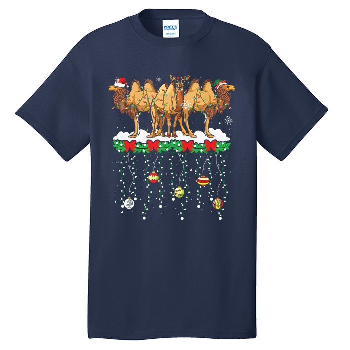 Three Santa Reindeer Elf Camels Christmas Farmer Family Tall T-Shirt