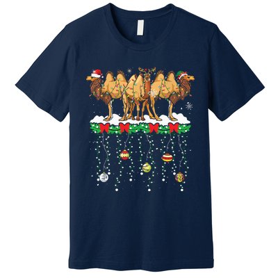 Three Santa Reindeer Elf Camels Christmas Farmer Family Premium T-Shirt