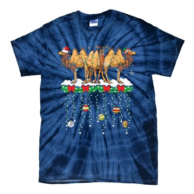 Three Santa Reindeer Elf Camels Christmas Farmer Family Tie-Dye T-Shirt