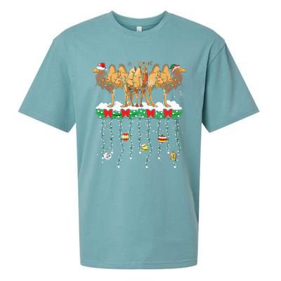 Three Santa Reindeer Elf Camels Christmas Farmer Family Sueded Cloud Jersey T-Shirt