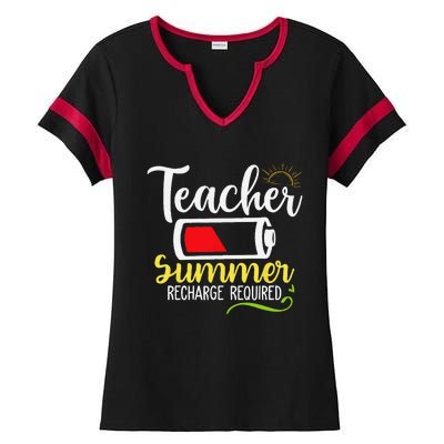 Teacher Summer Recharge Required Last day School Vacation Ladies Halftime Notch Neck Tee