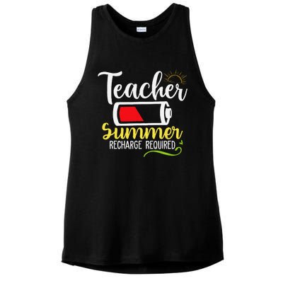 Teacher Summer Recharge Required Last day School Vacation Ladies PosiCharge Tri-Blend Wicking Tank