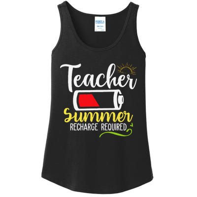 Teacher Summer Recharge Required Last day School Vacation Ladies Essential Tank