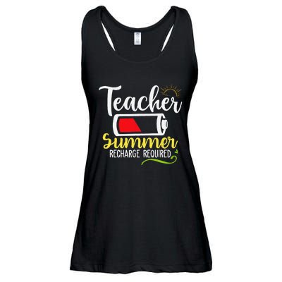 Teacher Summer Recharge Required Last day School Vacation Ladies Essential Flowy Tank