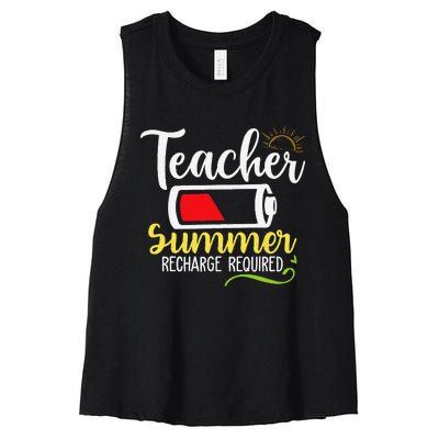 Teacher Summer Recharge Required Last day School Vacation Women's Racerback Cropped Tank