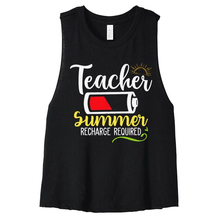 Teacher Summer Recharge Required Last day School Vacation Women's Racerback Cropped Tank