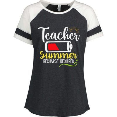 Teacher Summer Recharge Required Last day School Vacation Enza Ladies Jersey Colorblock Tee