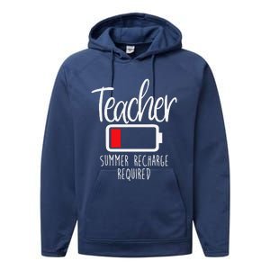 Teacher Summer Recharge Required Last Day School Women Funny Performance Fleece Hoodie