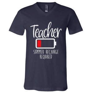 Teacher Summer Recharge Required Last Day School Women Funny V-Neck T-Shirt