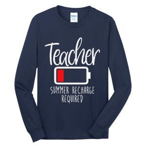 Teacher Summer Recharge Required Last Day School Women Funny Tall Long Sleeve T-Shirt