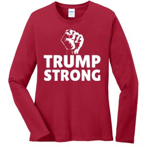 Trump Strong Rally Shooting Survivor Gun Shot Ladies Long Sleeve Shirt