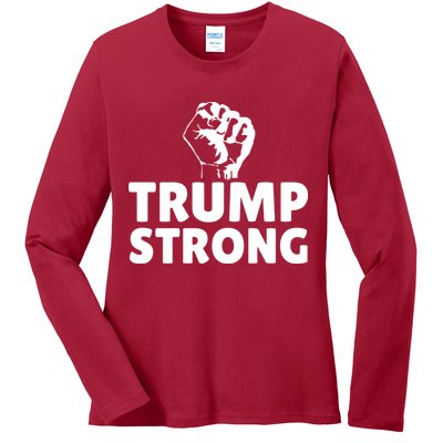 Trump Strong Rally Shooting Survivor Gun Shot Ladies Long Sleeve Shirt