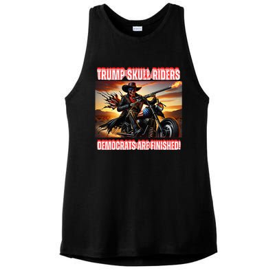 Trump Skull Riders Democrats Are Finished Ladies PosiCharge Tri-Blend Wicking Tank