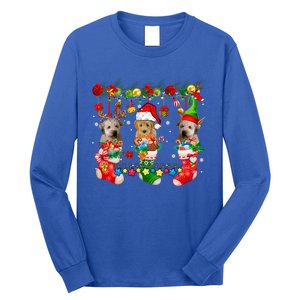 Three Santa Reindeer Elf Whoodles In Xmas Socks Dog Lover Funny Gift Long Sleeve Shirt