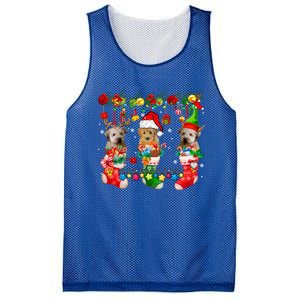 Three Santa Reindeer Elf Whoodles In Xmas Socks Dog Lover Funny Gift Mesh Reversible Basketball Jersey Tank