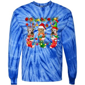 Three Santa Reindeer Elf Whoodles In Xmas Socks Dog Lover Funny Gift Tie-Dye Long Sleeve Shirt