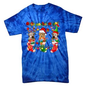 Three Santa Reindeer Elf Whoodles In Xmas Socks Dog Lover Funny Gift Tie-Dye T-Shirt