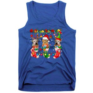 Three Santa Reindeer Elf Whoodles In Xmas Socks Dog Lover Funny Gift Tank Top