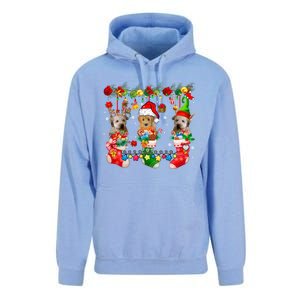 Three Santa Reindeer Elf Whoodles In Xmas Socks Dog Lover Funny Gift Unisex Surf Hoodie