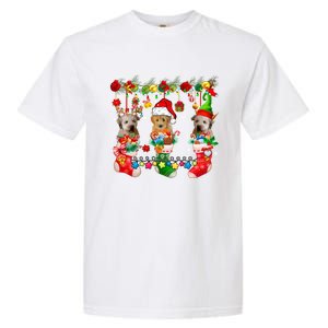 Three Santa Reindeer Elf Whoodles In Xmas Socks Dog Lover Funny Gift Garment-Dyed Heavyweight T-Shirt