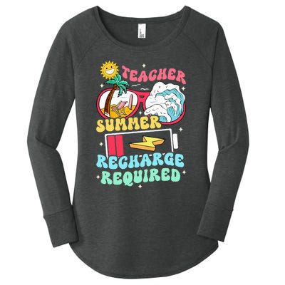 Teacher Summer Recharge Required Funny Teacher Energy Sun Women's Perfect Tri Tunic Long Sleeve Shirt