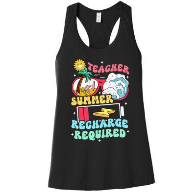 Teacher Summer Recharge Required Funny Teacher Energy Sun Women's Racerback Tank