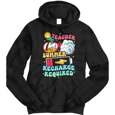 Teacher Summer Recharge Required Funny Teacher Energy Sun Tie Dye Hoodie