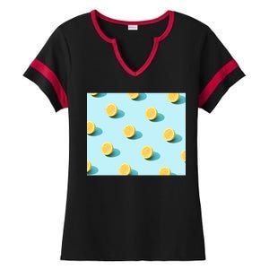 Trendy Sunlight Summer Pattern Lemons Ladies Halftime Notch Neck Tee