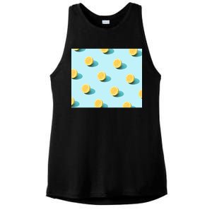 Trendy Sunlight Summer Pattern Lemons Ladies PosiCharge Tri-Blend Wicking Tank