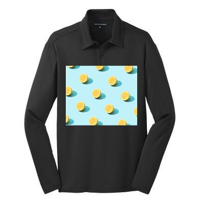 Trendy Sunlight Summer Pattern Lemons Silk Touch Performance Long Sleeve Polo