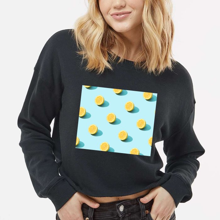 Trendy Sunlight Summer Pattern Lemons Cropped Pullover Crew