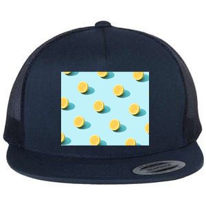 Trendy Sunlight Summer Pattern Lemons Flat Bill Trucker Hat