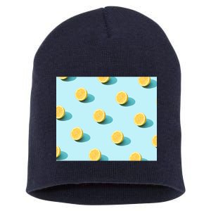 Trendy Sunlight Summer Pattern Lemons Short Acrylic Beanie