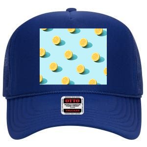 Trendy Sunlight Summer Pattern Lemons High Crown Mesh Back Trucker Hat